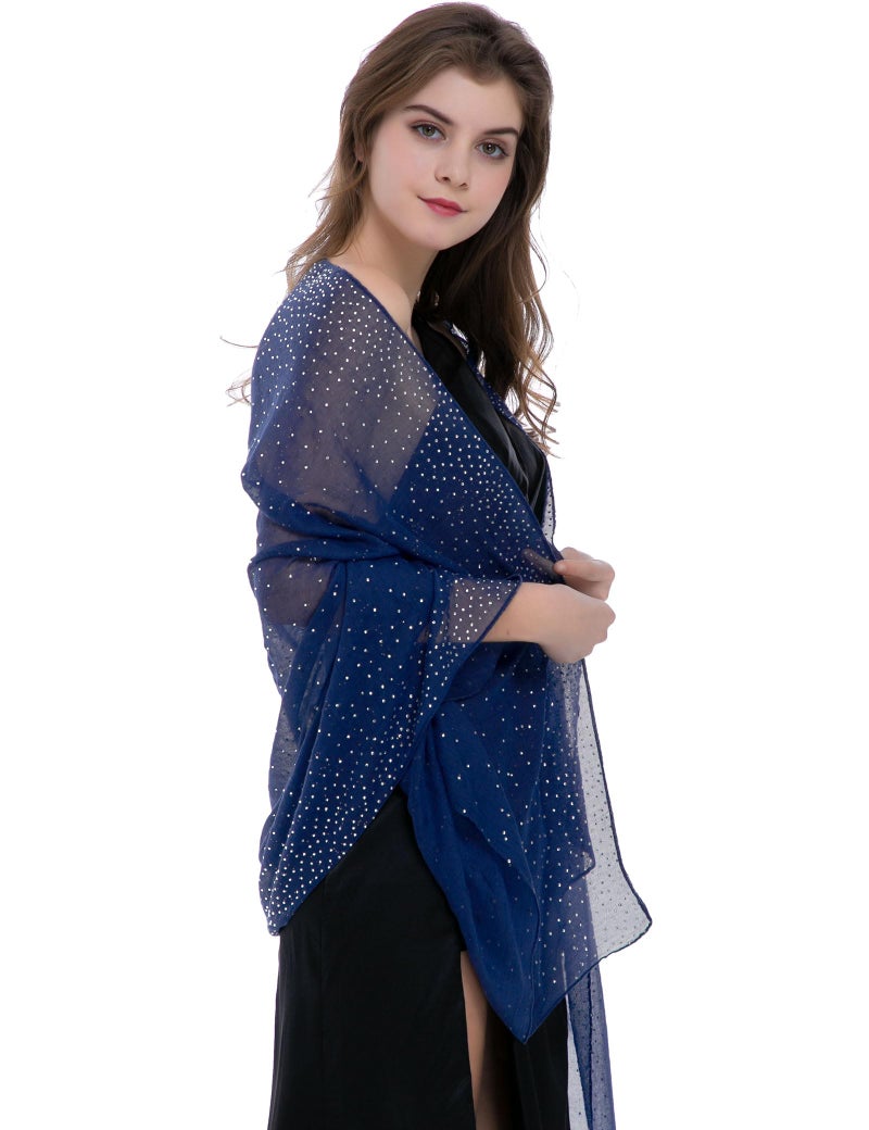 BANETTETA Navy Blue Shawl For Evening Navy Scarf For Women Dress Sequin Shawl (Navy Blue) - Image 3