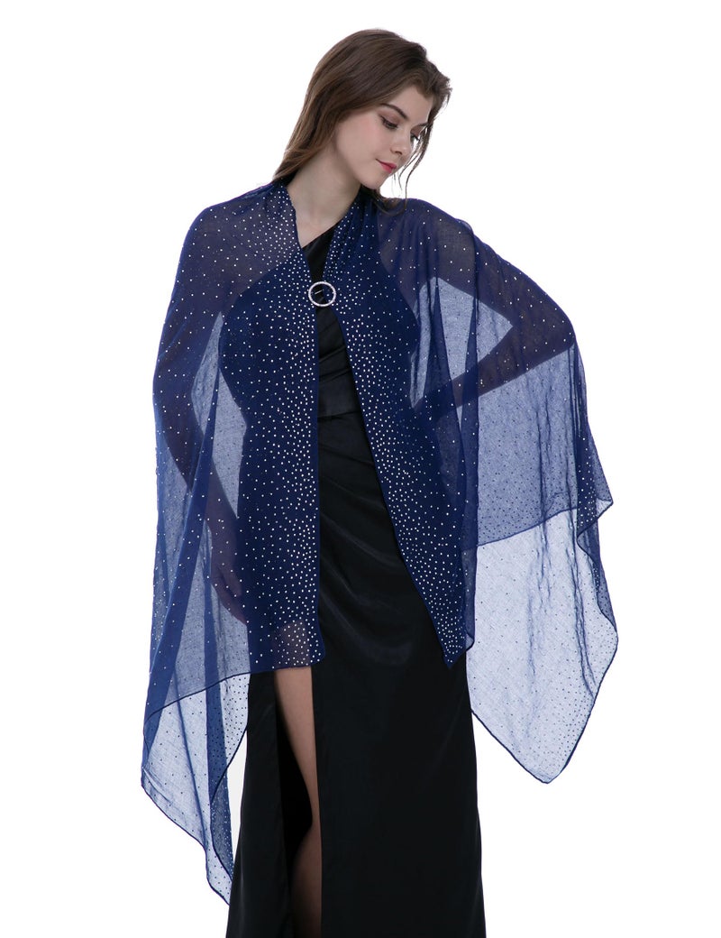 BANETTETA Navy Blue Shawl For Evening Navy Scarf For Women Dress Sequin Shawl (Navy Blue) - Image 2