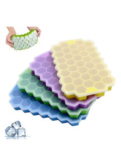 NQOOH Reusable Silicone Ice Cube Tray with Lid 4-Pack in Yellow Green Purple and Blue 37-Hexagonal Cavities  - Image 1