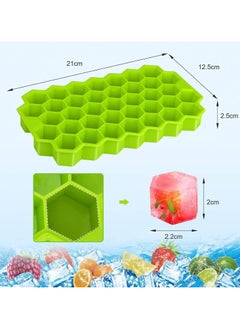 NQOOH Reusable Silicone Ice Cube Tray with Lid 4-Pack in Yellow Green Purple and Blue 37-Hexagonal Cavities  - Image 2