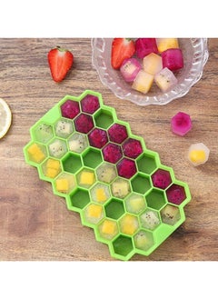 NQOOH Reusable Silicone Ice Cube Tray with Lid 4-Pack in Yellow Green Purple and Blue 37-Hexagonal Cavities  - Image 3
