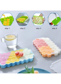 NQOOH Reusable Silicone Ice Cube Tray with Lid 4-Pack in Yellow Green Purple and Blue 37-Hexagonal Cavities  - Image 4