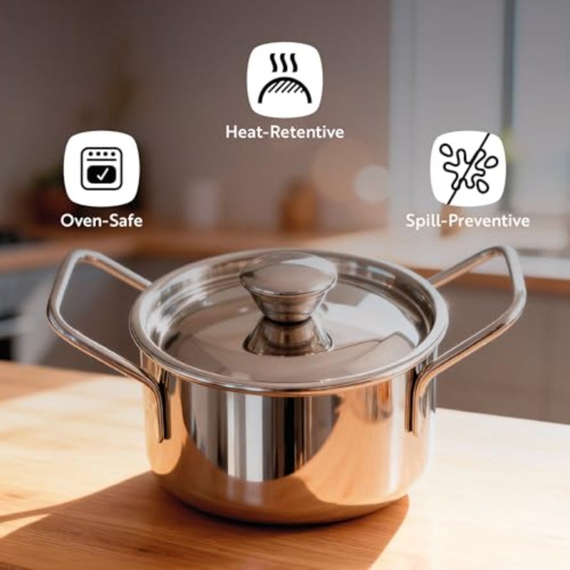 Mini Casserole Pot with Lid - Stainless Steel Casserole Pot - Double Handled - 5.75" x 3" - 1ct Box - Met Lux - - Image 4