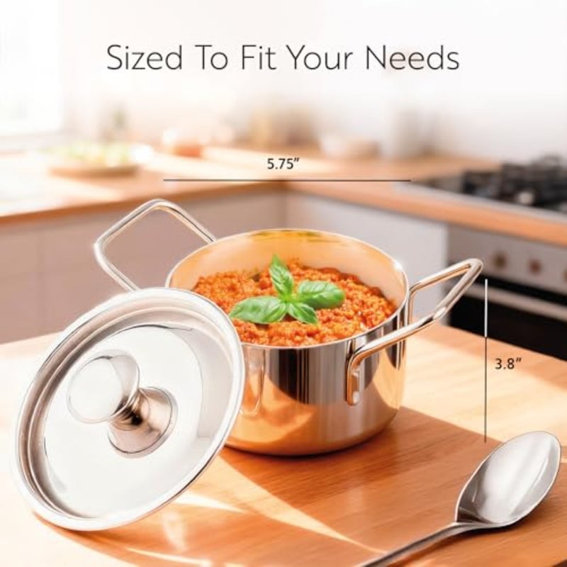 Mini Casserole Pot with Lid - Stainless Steel Casserole Pot - Double Handled - 5.75" x 3" - 1ct Box - Met Lux - - Image 2