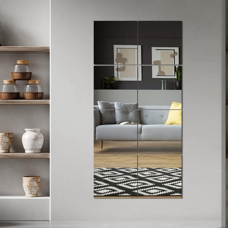 Delma Full Length Mirror Tiles (Glass, 12''x12''x 4PCS), Large Full Body Wall Mirror for Door, Bedroom, Home Gym Reliable daily use design - Image 1
