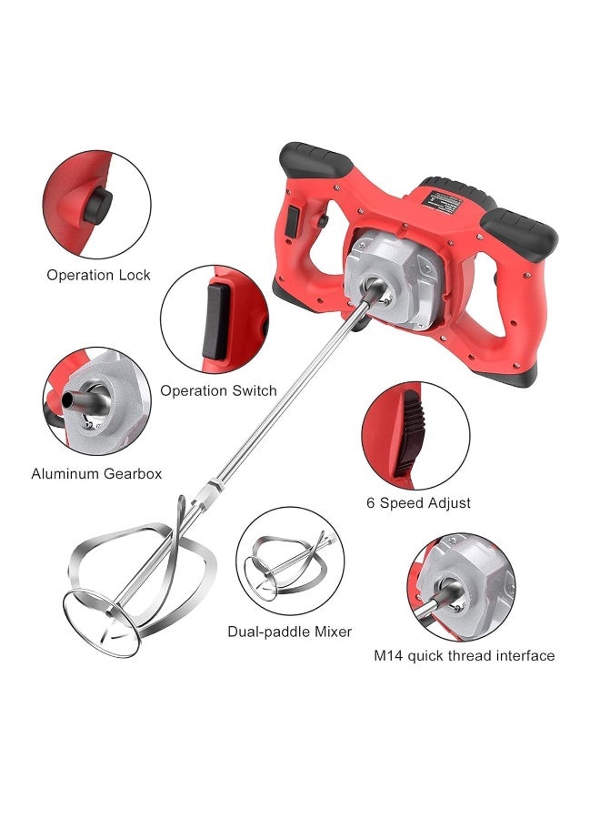 KEEN 1300W Electric Paint Mixer OS-208 with 6 Speed Adjustment, Dual Handle Design, Aluminum Gearbox, and M14 Paddle Heavy Duty Mortar, Plaster, Paint, Cement, and Concrete Mixer Machine for Construction and DIY Applications - Image 5