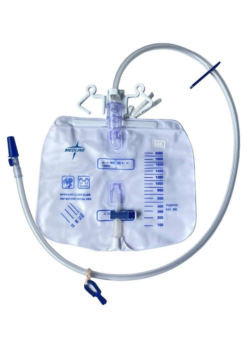 Medline Urine Collection Bag - 2000ml Antibacterial, with Safety Drainage Spout and Fixing Straps, for Home and Hospital Use - Image 1