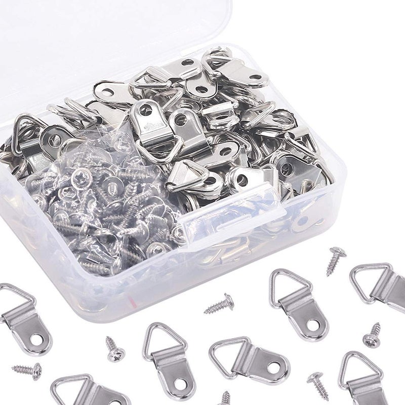 Rustark 110Pcs Small Triangle Ring Picture Hangers Frame Hanging Hangers Single Hole with Screws for Wooden Frame and Cross Stitch