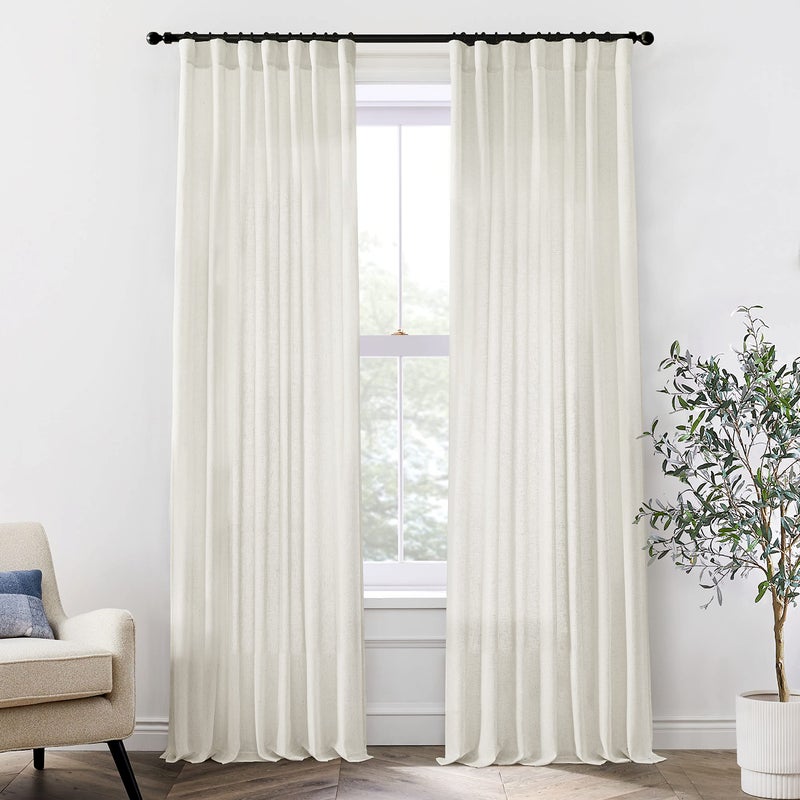 XTMYI 95 Inch Length Curtains 2 Panels Set Back Tab Linen Window Sheer Curtain Drapes for Living Room Bedroom50x95 in LongCreamIvoryOff White
