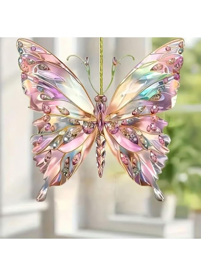 Peachjoy Colorful Butterfly Acrylic Pendant, Crystal Butterfly Car Hanging Ornament, Butterflies Hanging Diamond Art Pendant Kit Applies to Car Charm, Window Decoration Gift Item. (Blue -1pc)  - Image 2