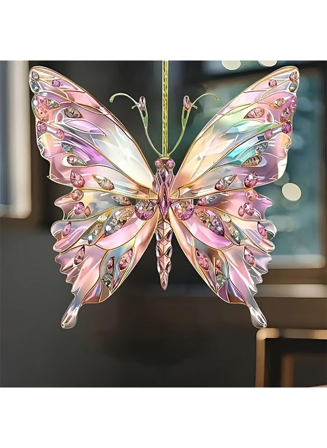 Peachjoy Colorful Butterfly Acrylic Pendant, Crystal Butterfly Car Hanging Ornament, Butterflies Hanging Diamond Art Pendant Kit Applies to Car Charm, Window Decoration Gift Item. (Blue -1pc)  - Image 3