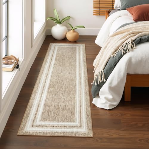 OJIA Modern Bordered Washable Runner Rug, Printed 2'x6' Non Slip Kitchen Rugs Soft Non-Shedding Carpet Runner for Bathroom Bedroom Entryway Laundry Room - Image 1
