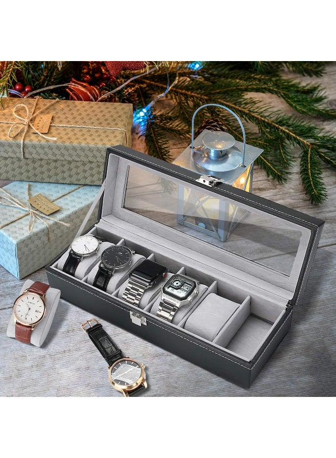 High-quality men's leather jewelry box with 6 compartments for storing watches and jewelry, black color - Image 4
