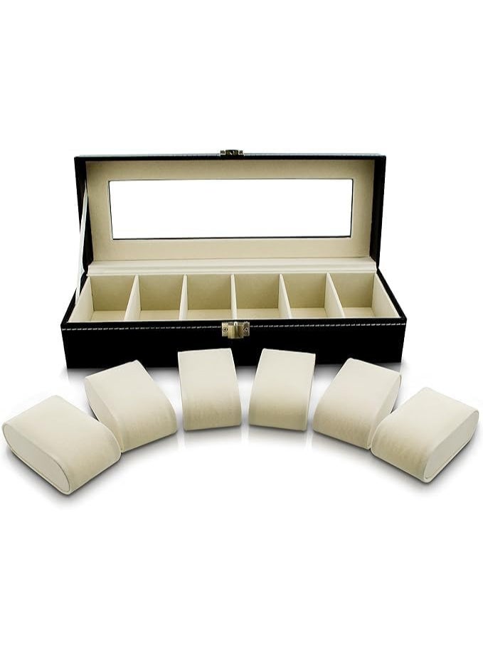 High-quality men's leather jewelry box with 6 compartments for storing watches and jewelry, black color - Image 2