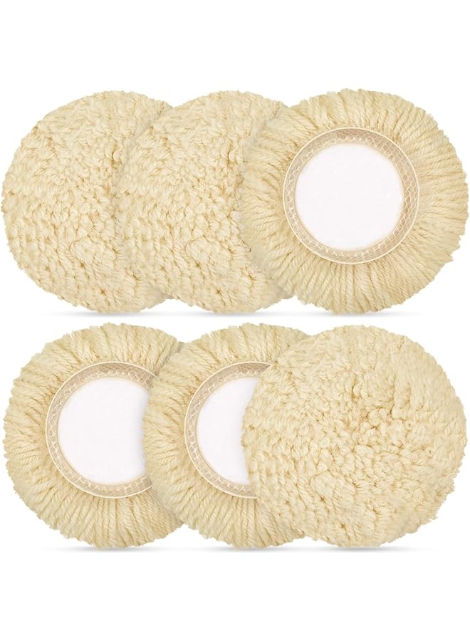 Excefore Wool Polishing Pad, 6Pcs Buffing Pads Kit Hook Loop Buffing Pads For Drill Curved Edge Compound Cutting Pad Drill Polisher Attachment Wheel Polish Pad, Car Body Repair Buffingc (3Inch) - Image 1