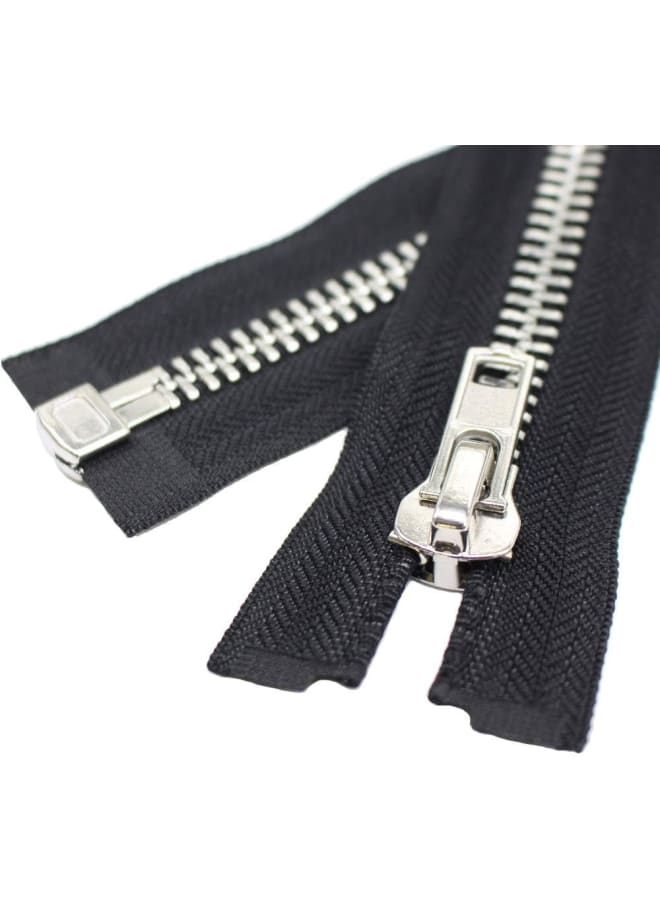 #10 30 Inch Silver Separating Jacket Zipper Large Metal Zipper Y-Teeth Black Heavy Duty Metal Zippers for Jackets Sewing Coats Crafts (30" Silver) - Image 1