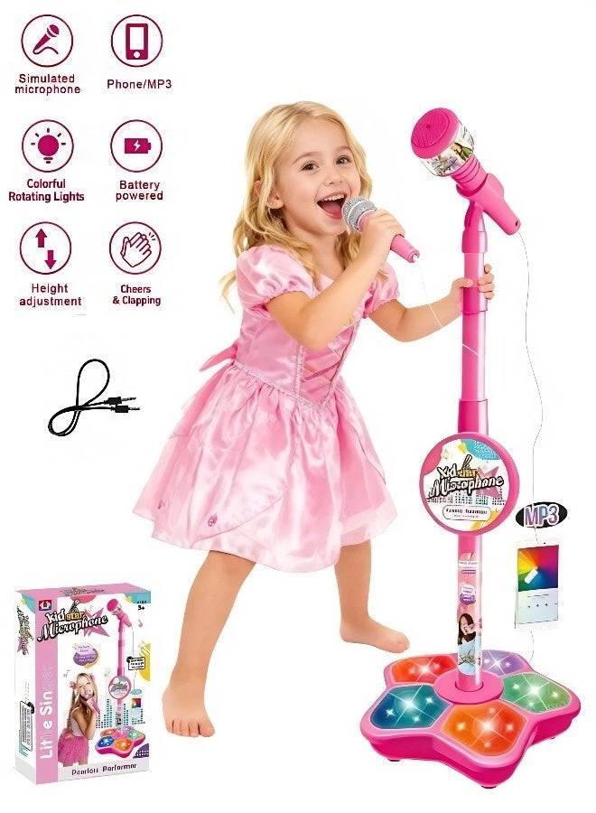 Kids' Karaoke Machine with Adjustable Microphone Stand, Colorful Lights, and Multi-Device Connectivity (Phone/MP3). A fun singing toy for girls and boys, perfect as a family bonding gift for early learning. - Image 1