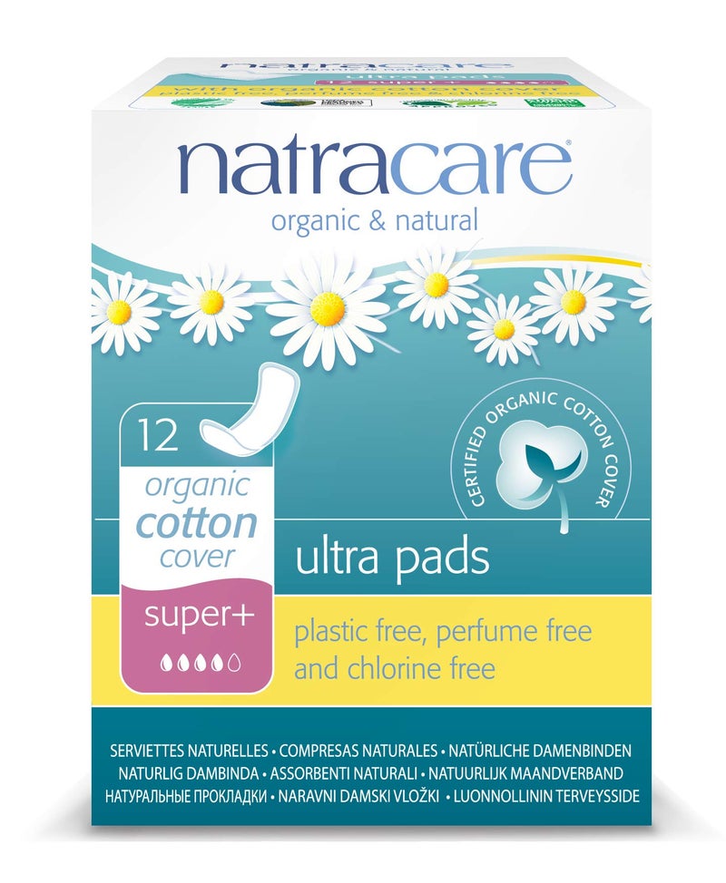 Natracare Slim Fitting Ultra Pads Without Wings, Super Plus, Made with Certified Organic Cotton, Ecologically Certified Cellulose Pulp and Plant Starch (12 Pack, 144 Pads Total) - Image 1
