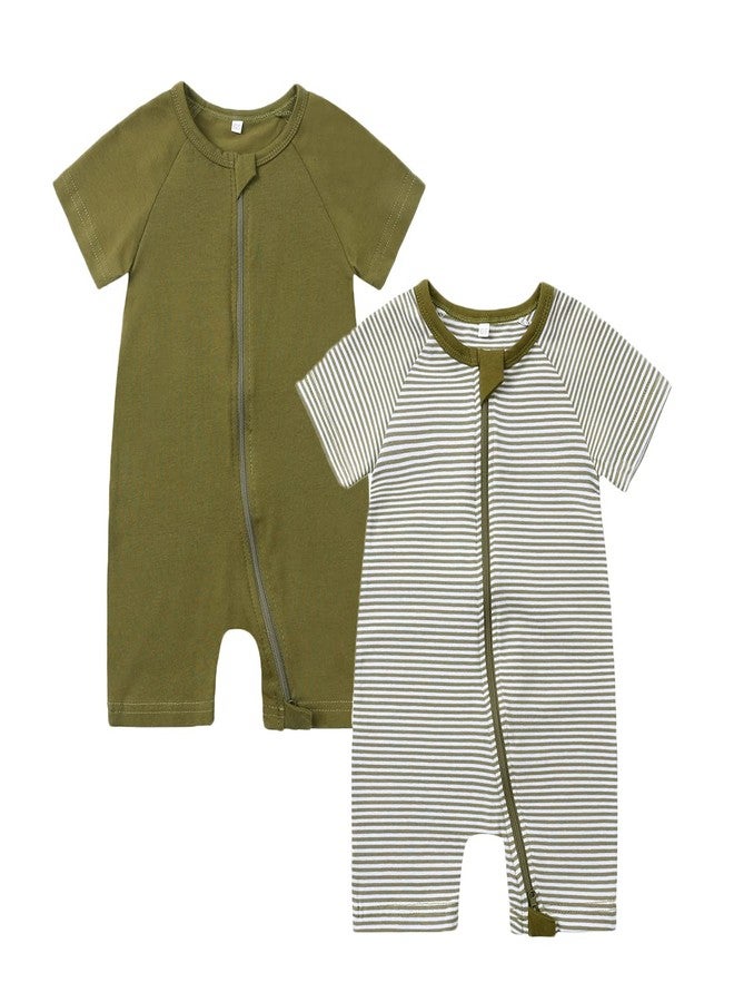 Feidoog Baby Boys 2Pack Rompers Summer Short Sleeve 2 Way Zipper One-Piece Romper Jumpsuit Sleep and Play,Dark GreenSet,18-24M - Image 1