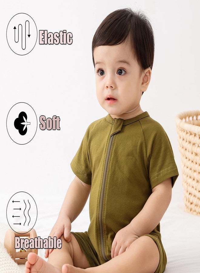 Feidoog Baby Boys 2Pack Rompers Summer Short Sleeve 2 Way Zipper One-Piece Romper Jumpsuit Sleep and Play,Dark GreenSet,18-24M - Image 5