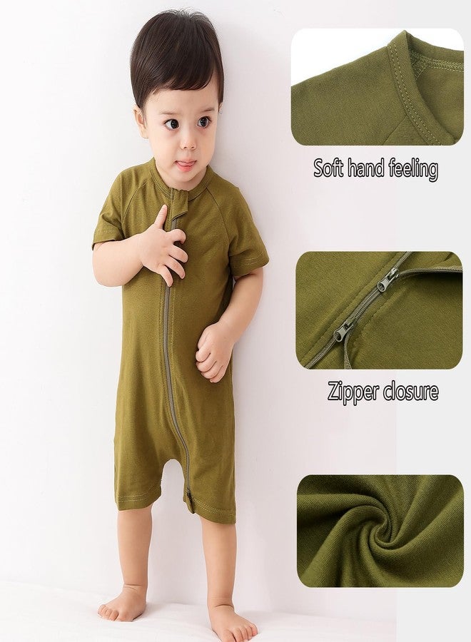 Feidoog Baby Boys 2Pack Rompers Summer Short Sleeve 2 Way Zipper One-Piece Romper Jumpsuit Sleep and Play,Dark GreenSet,18-24M - Image 4
