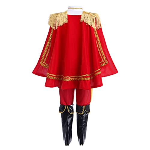 ODOLDI Charming Boys Toddlers Kids Medieval Royal Outfit with Belt Royal Scepter Crown Robe Set Red Cape 7PCS 3-4 Years - Image 3
