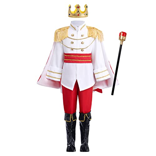 ODOLDI Charming Boys Toddlers Kids Medieval Royal Outfit with Belt Royal Scepter Crown Robe Set Red Cape 7PCS 3-4 Years - Image 1