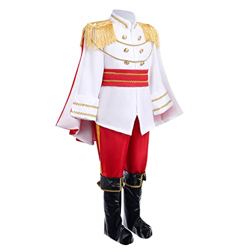 ODOLDI Charming Boys Toddlers Kids Medieval Royal Outfit with Belt Royal Scepter Crown Robe Set Red Cape 7PCS 3-4 Years - Image 2