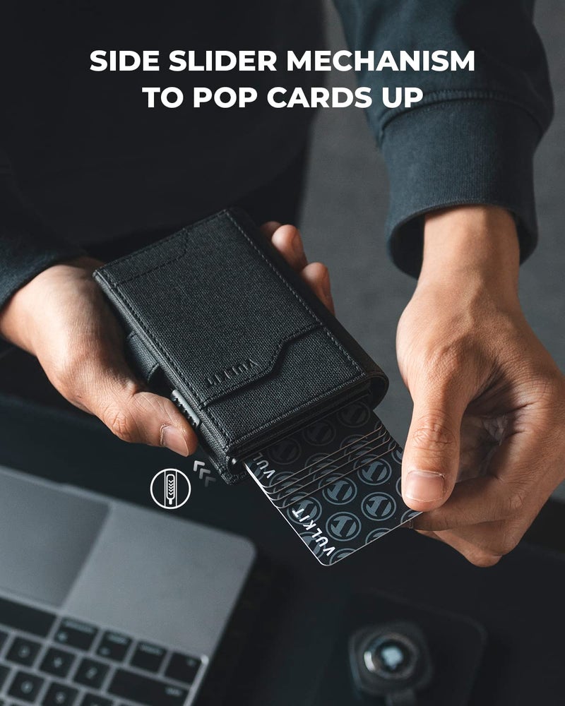 VULKIT Airtag Wallet with Keyring Mens Pop up Credit Card Wallet with Air Tag Holder Trifold ID Window RFID Blockingï¼ˆBlackï¼‰ - Image 2