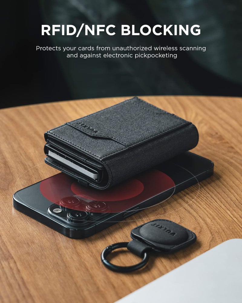 VULKIT Airtag Wallet with Keyring Mens Pop up Credit Card Wallet with Air Tag Holder Trifold ID Window RFID Blockingï¼ˆBlackï¼‰ - Image 4
