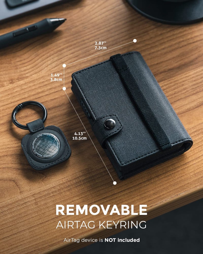 VULKIT Airtag Wallet with Keyring Mens Pop up Credit Card Wallet with Air Tag Holder Trifold ID Window RFID Blockingï¼ˆBlackï¼‰ - Image 5