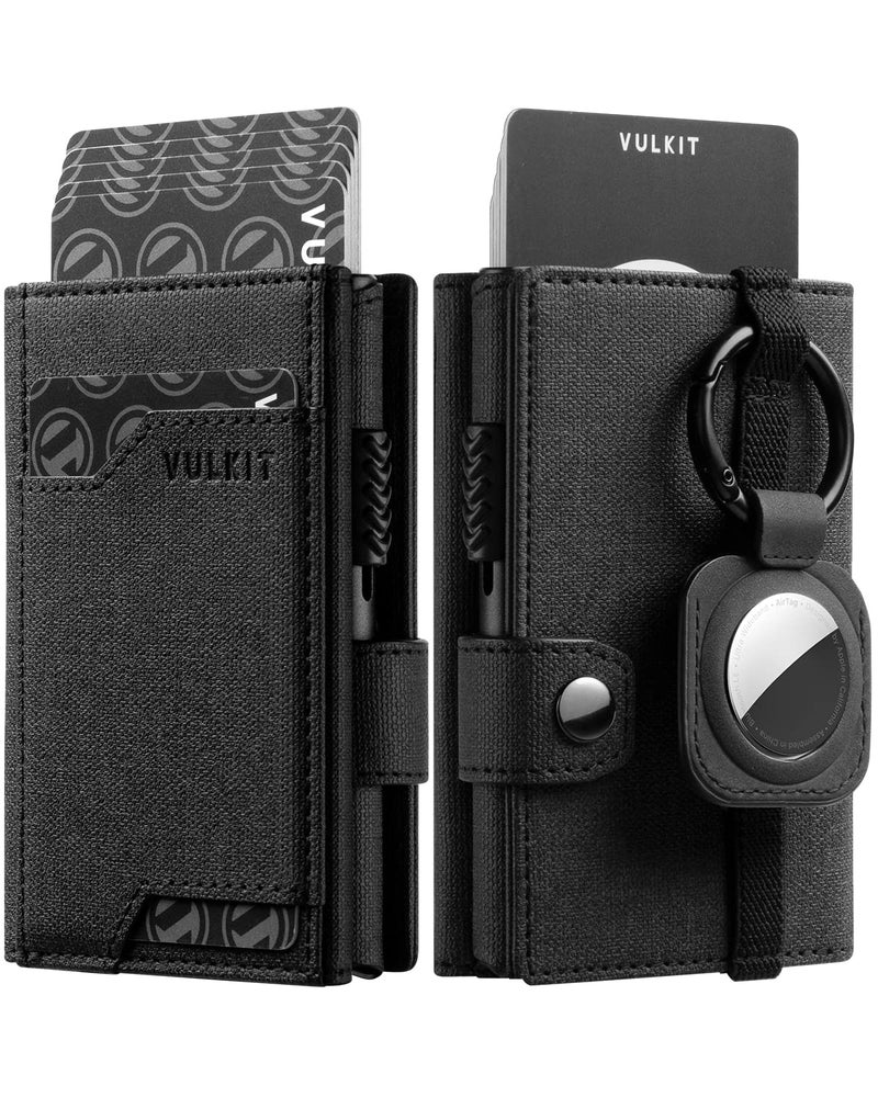 VULKIT Airtag Wallet with Keyring Mens Pop up Credit Card Wallet with Air Tag Holder Trifold ID Window RFID Blockingï¼ˆBlackï¼‰ - Image 1