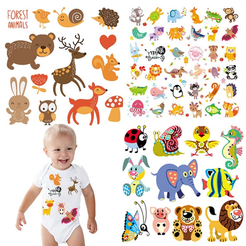 Adonisaon Baby Iron on Patches Sticker Heat Transfer Applique Decals Butterfly Fox Lion Dinosaur Fish Cute Animal Decals for Kids Clothes Jeans Shirts Scarf Art Decor