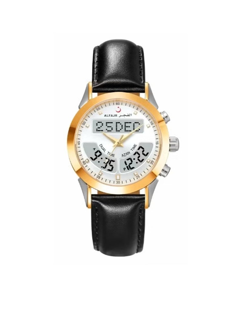 الفجر ساعة جلدية سوداء فاخرة للرجال WA-10GSL