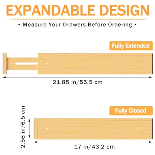 BAMBUROBA Bamboo Drawer Dividers, Adjustable Kitchen Drawer Organizer for Clothes,17-22" Expandable Drawer Organization Separators for Bedroom,Bathroom,Dresser and Office,4-Pack - Image 3