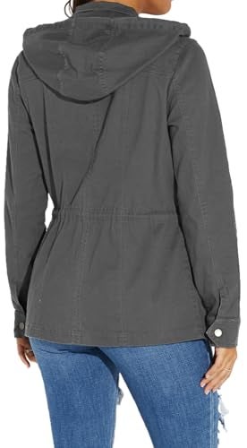sexycherry Casual Grey Jacket for women Long Sleeve Hooded Full Zip Up Outwear Coat With Zipper Button Pockets Drawstrings(Large) - Image 2