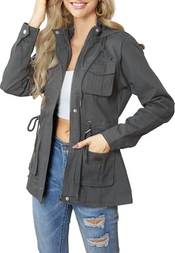 sexycherry Casual Grey Jacket for women Long Sleeve Hooded Full Zip Up Outwear Coat With Zipper Button Pockets Drawstrings(Large) - Image 5