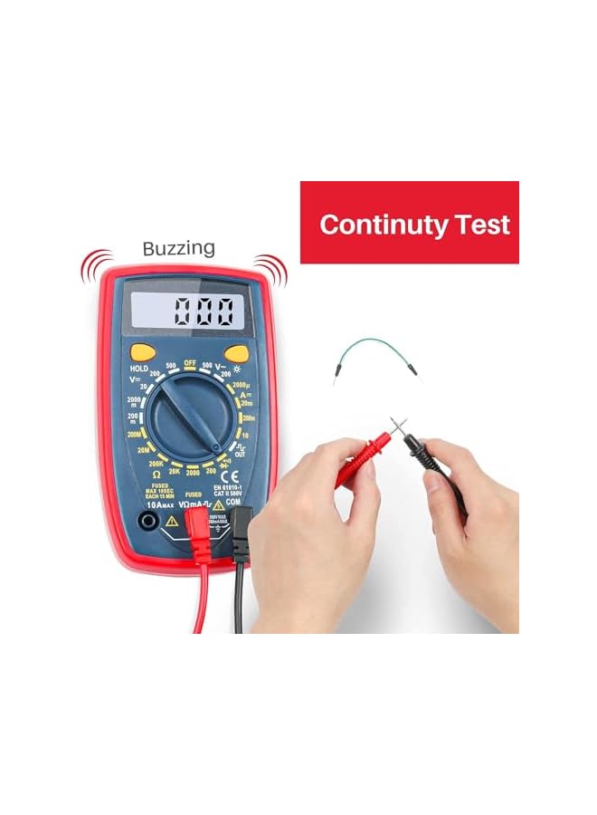 promass Multimeter Tester, 2000 Counts Digital Multimeter, Smart Digital Voltage Tester with DC/AC Voltmeter & Ohm Volt Amp Meter for Measuring Voltage, Current, Resistance, Tests Live Wire, Continuity - Image 5