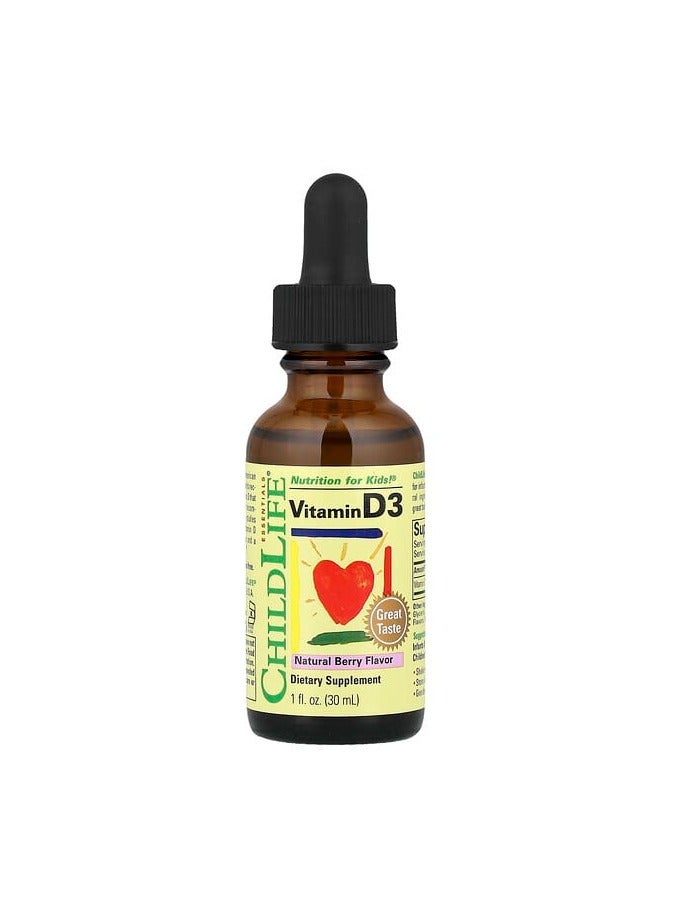 ChildLife Essentials, Vitamin D3, Natural Berry, 12.5 mcg (500 IU), 1 fl oz (30 ml) - Image 1