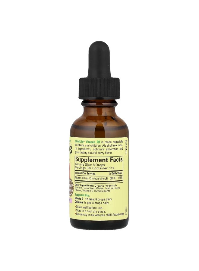 ChildLife Essentials, Vitamin D3, Natural Berry, 12.5 mcg (500 IU), 1 fl oz (30 ml) - Image 2