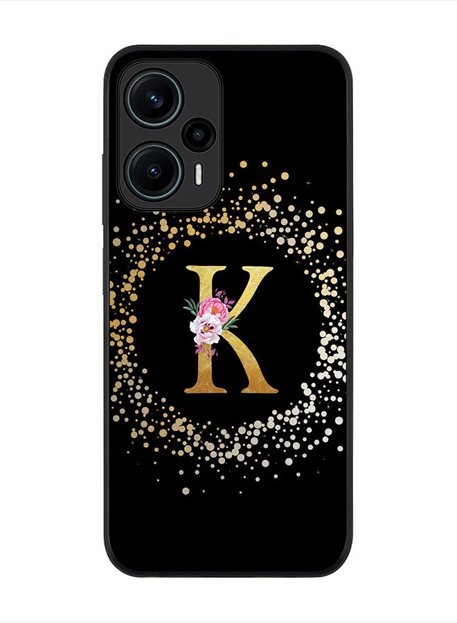 Stylizedd Cover for Xiaomi Poco F5 5G /Redmi Note 12 Turbo 5G Case Rugged Black Slim fit CasesCustom Monogram Initial Letter Floral Pattern Alphabet -K (Black) - Image 1