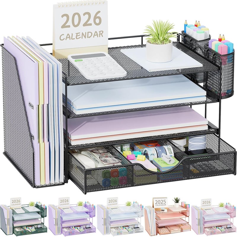 gianotter 4-Tier Desk Organizer with Drawers, File Holders, Letter Trays, and Pen Holders - Workspace Accessories for Office Supplies (Black) - Image 1
