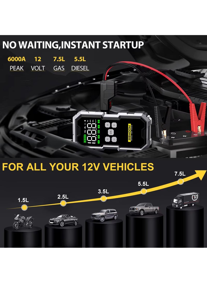 Generic 4 in 1 Car jump starter 21800mAh 12V Power Bank Type C USB Charger Flashlight 150 PSI Air Compressor Peak Current 6000A  - Image 3