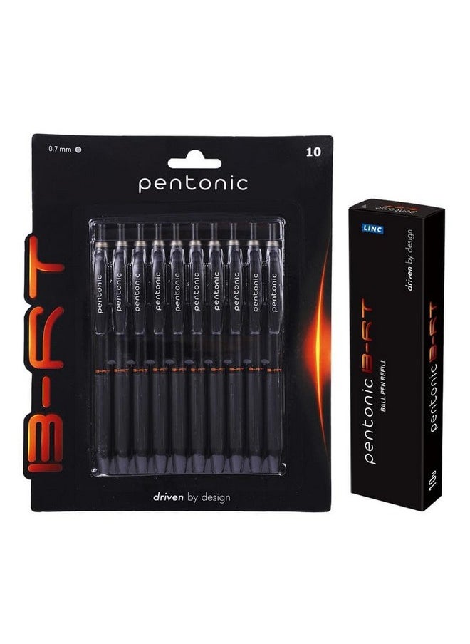Pentonic Pentonic B-RT 0.7mm Retractable Ball Point Pen Blister Pack & Refill Combo | Black Ink | 10 Pcs Pens with 10 Pcs Refills  - Image 1