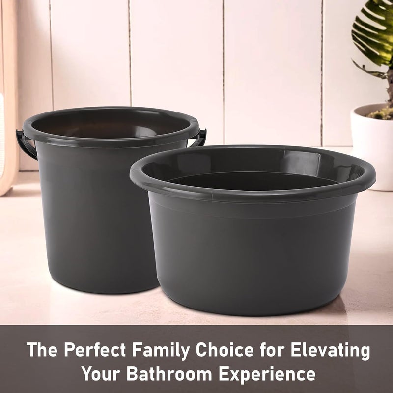 Urbane Home Urbane Home Set of 4 Bathroom Combo Set Bathing Set Modern Bathroom Accessories Set Bathware Set 2 Piece Tub 2 Piece Bucket Combo Set for Bathroom Gray  - Image 2