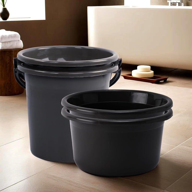 Urbane Home Urbane Home Set of 4 Bathroom Combo Set Bathing Set Modern Bathroom Accessories Set Bathware Set 2 Piece Tub 2 Piece Bucket Combo Set for Bathroom Gray  - Image 1