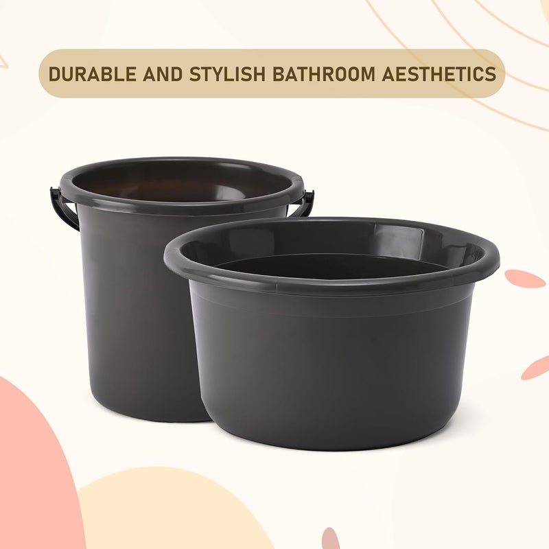Urbane Home Urbane Home Set of 4 Bathroom Combo Set Bathing Set Modern Bathroom Accessories Set Bathware Set 2 Piece Tub 2 Piece Bucket Combo Set for Bathroom Gray  - Image 4
