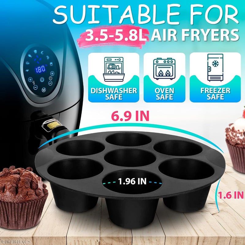 Air Fryer Muffin Pan - 3.5-5.8L Compatible 7-Cup Tray, Nonstick Silicone Muffin Pans for Baking, Air Fryer Silicone Egg Mold with 7.09"x7.09"x0.28" Size - Easy Use and Smooth Cleaning Functionality - Image 2