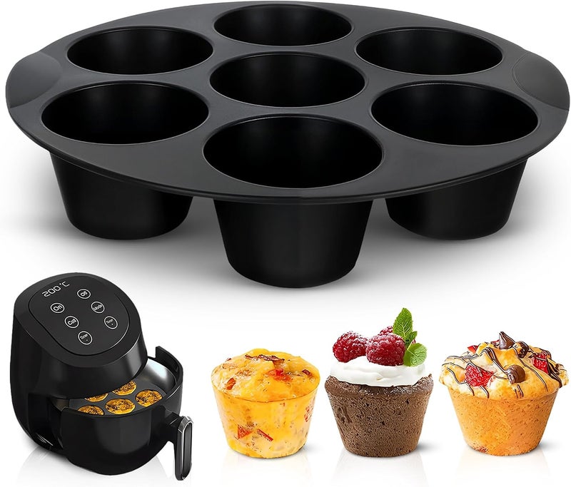 Air Fryer Muffin Pan - 3.5-5.8L Compatible 7-Cup Tray, Nonstick Silicone Muffin Pans for Baking, Air Fryer Silicone Egg Mold with 7.09"x7.09"x0.28" Size - Easy Use and Smooth Cleaning Functionality - Image 1