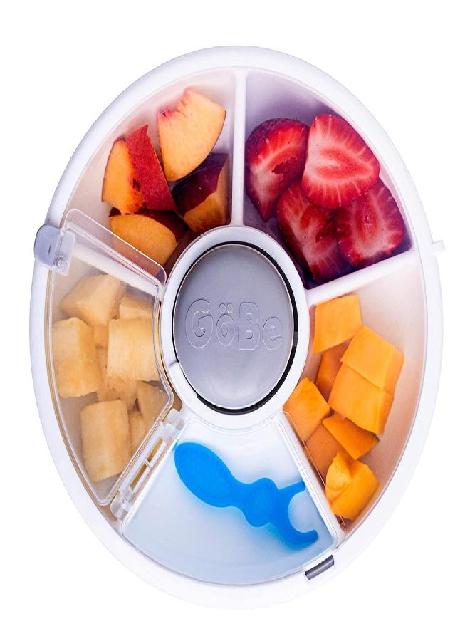GoBe Kids Small Snack Spinner Flip Bundle with Hand Strap and Sticker Sheet - Reusable Snack Container with 5 Compartment Dispenser and Lid | BPA/PVC Free | Dishwasher Safe | No Spill- GoBe Grey - Image 5